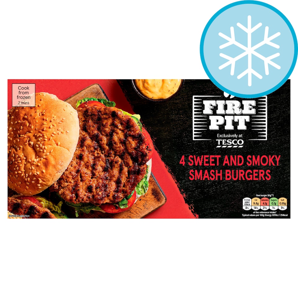 Tesco Fire Pit 4 Sweet & Smoky Smash Burgers 340g