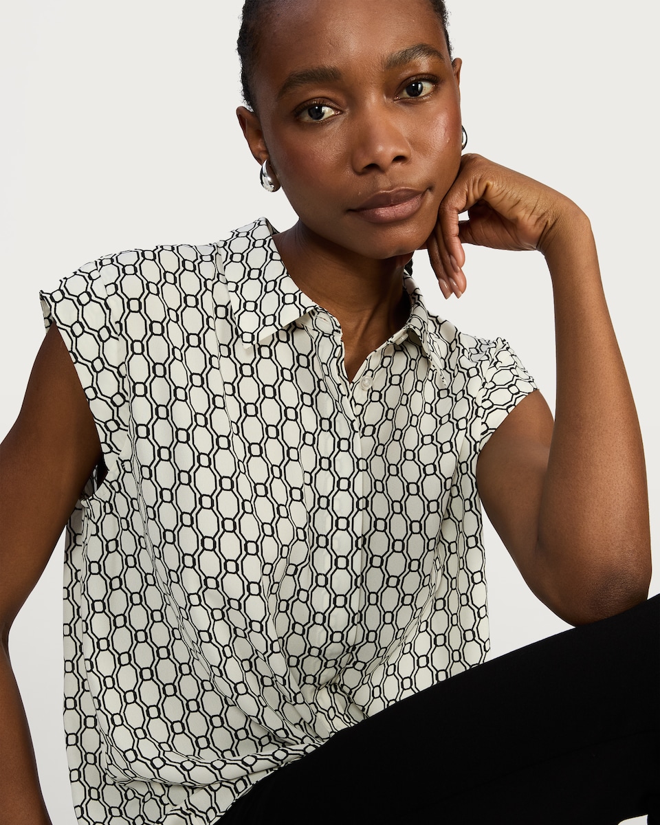 image 1 of F&F Geometric Print Sleeveless Blouse in Ivory