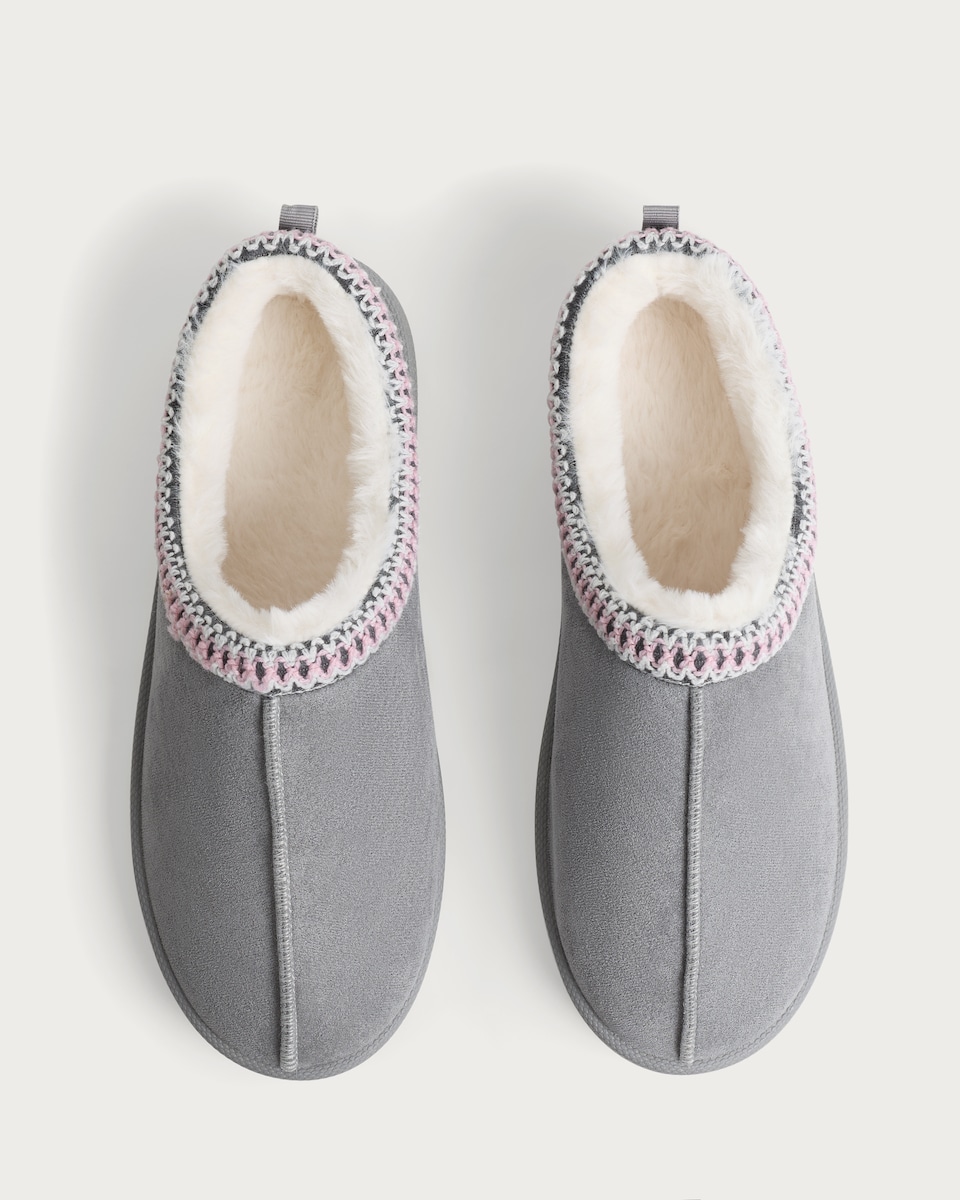 image 1 of F&F Knitted Trim Mule Slippers in Grey