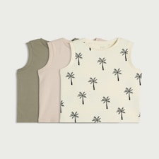 F&F Boys 3-Pack Pure Cotton Printed Vests in Stone