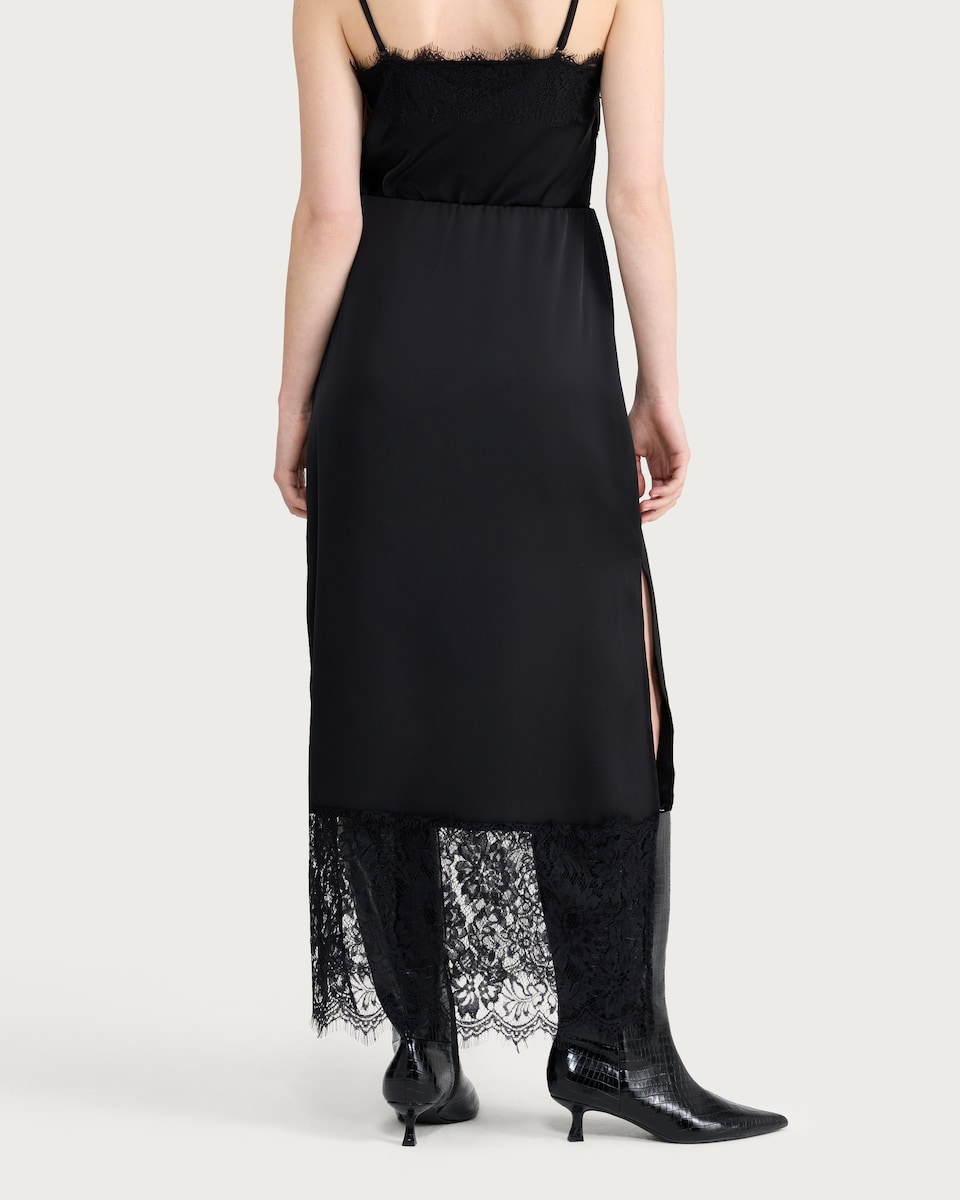 image 1 of F&F Satin Lace Trim Co-ord Midi Skirt in Black