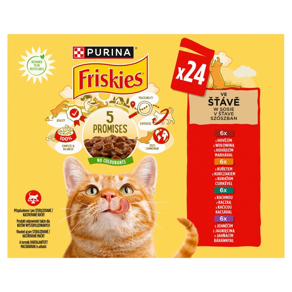 obrázok 1 z PURINA FRISKIES multipack s kuraťom, hovädzím, jahňacím, kačicou v šťave 24 x 85 g