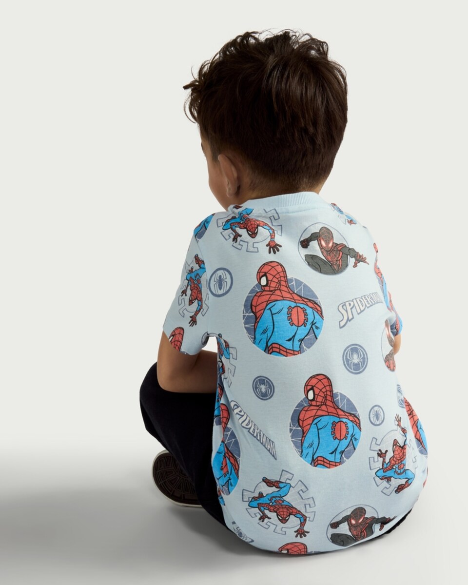 image 1 of Marvel Spider-Man Print Pure Cotton T-Shirt in Blue