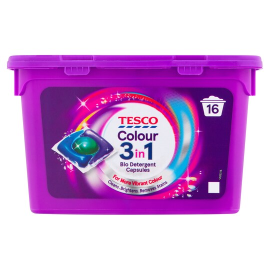 Tesco Colour 3In1 Biological Laundry Detergent Capsules 16 Washes 392Ml