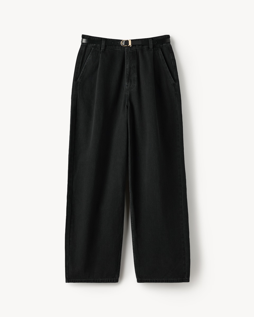image 1 of F&F High Rise Relaxed Fit Belted Jeans in Black