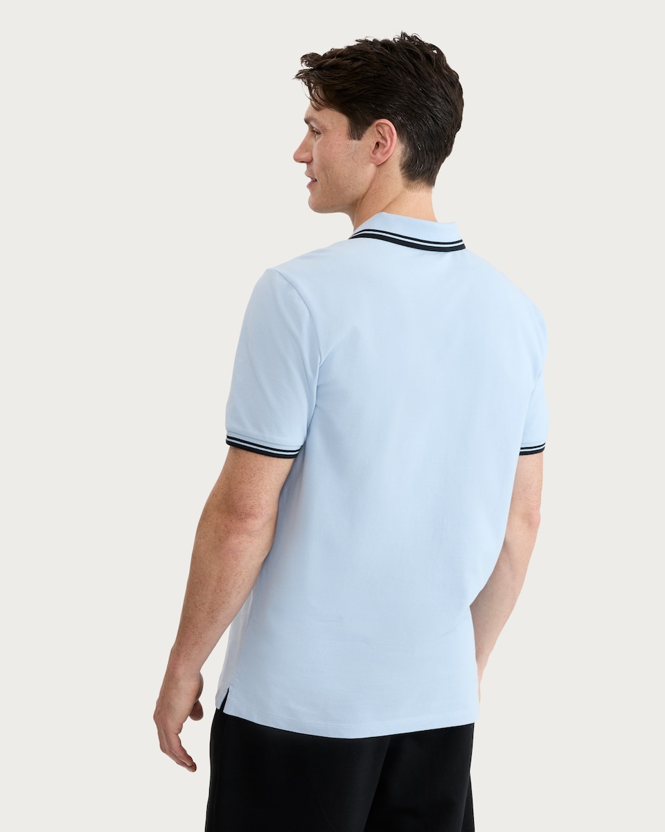 image 1 of F&F Cotton Rich Tipped Short Sleeved Polo Shirt in Blue