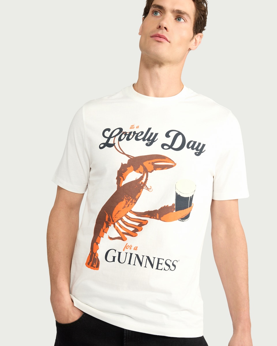 image 1 of Guinness Pure Cotton Lovely Day Lobster T-Shirt in Cream