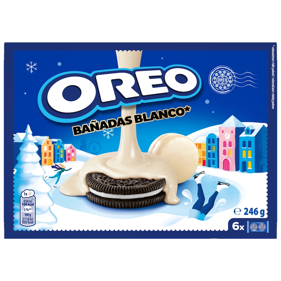 image 1 of OREO Enrobed White with chocolate-flavoured Coating Cocoa Sandwich Cookies 6 packs of 2 cookies 246 g