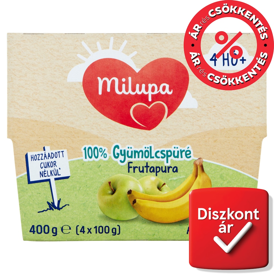 image 1 of Milupa Frutapura Apple-Banana 100% Fruit Puree 4 Months+ 4 x 100 g (400 g)