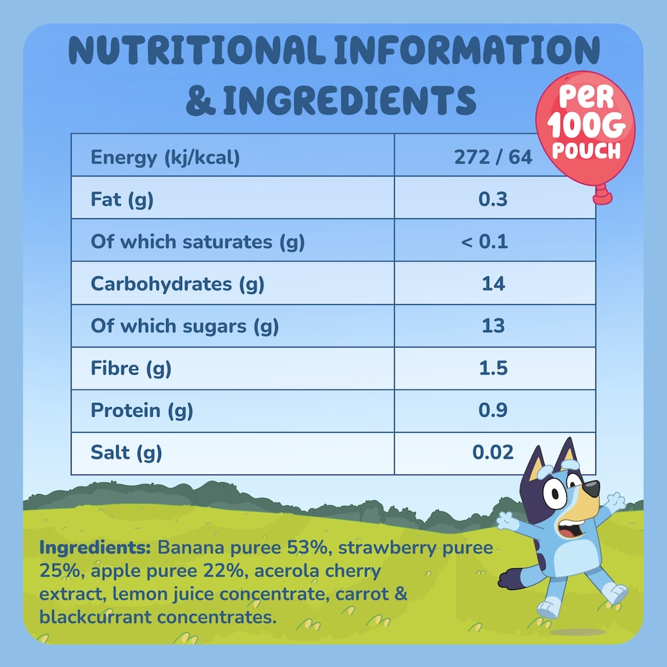 image 1 of Goodies Bluey Banana Strawberry & Apple Pouch 4x100g