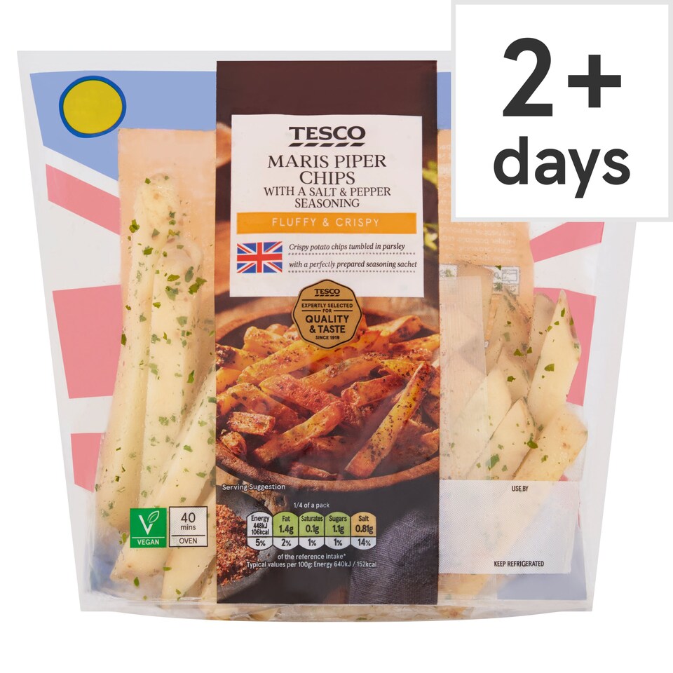 Tesco Maris Piper Chips With Salt & Pepper Seasoning 500G Tesco Groceries