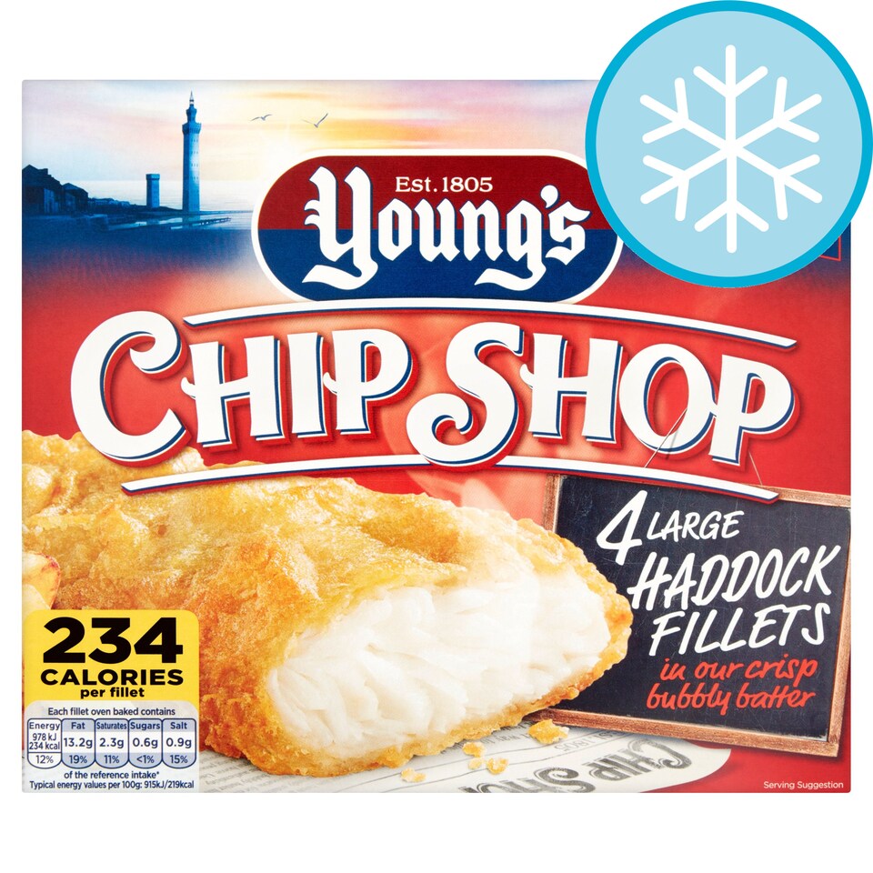 Youngs Chip Shop 4 Large Haddock Fillets 480G