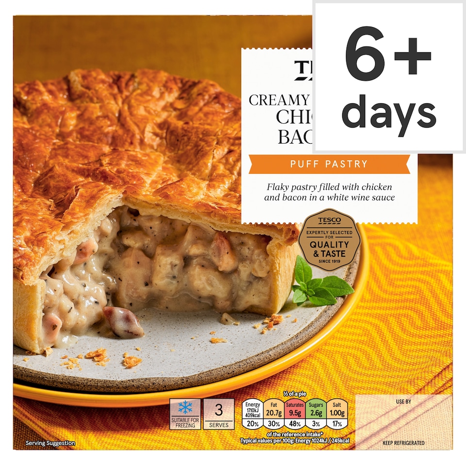 Tesco Puff Pastry Chicken & Bacon Pie 500g