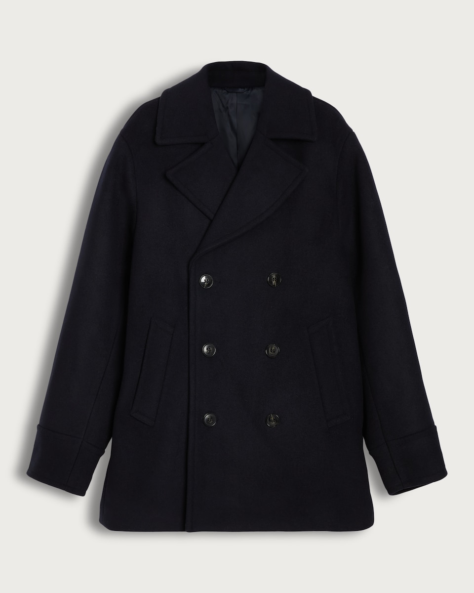 image 1 of F&F Double-Breasted Peacoat with Wool in Navy