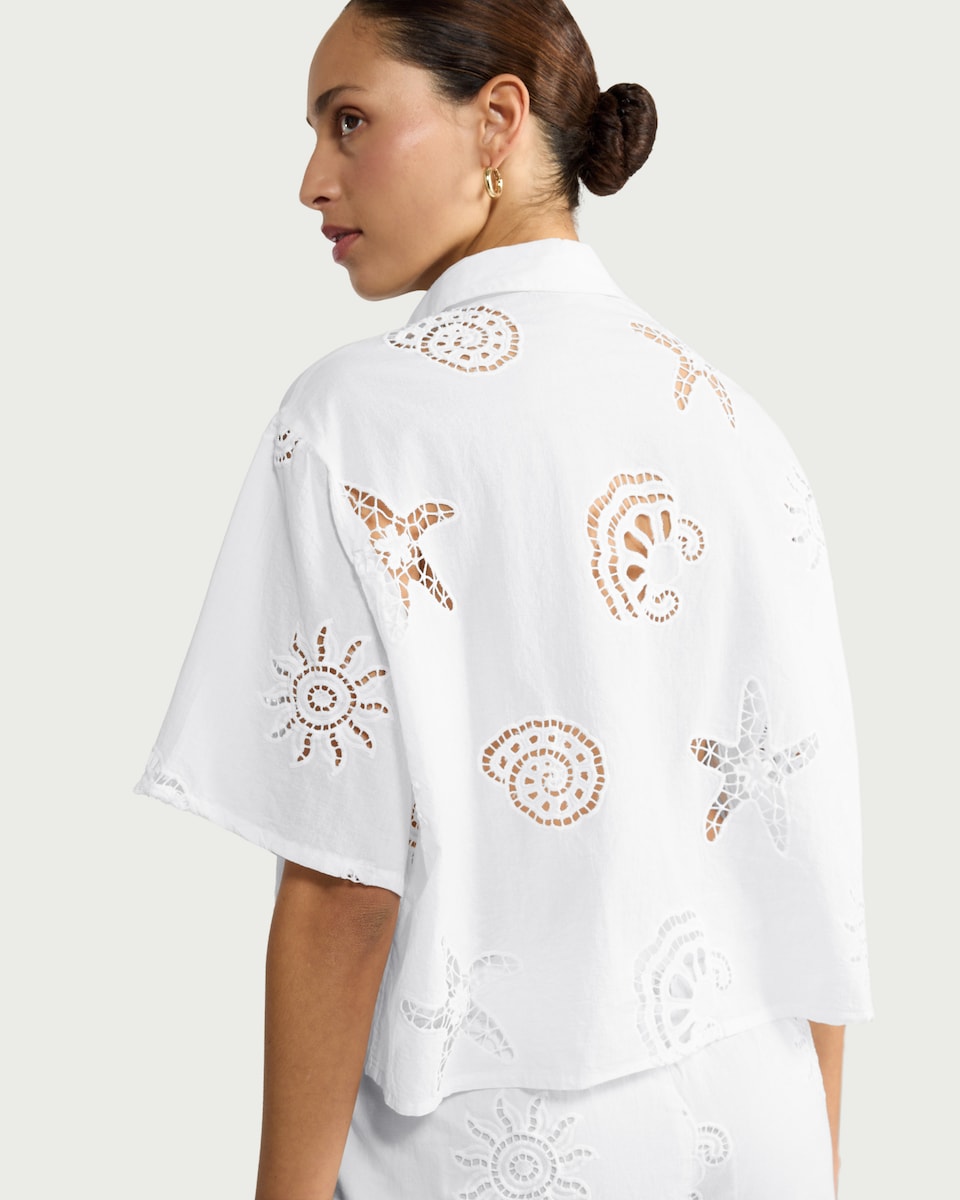 image 1 of F&F Pure Cotton Cutwork Co-ord Shirt in White