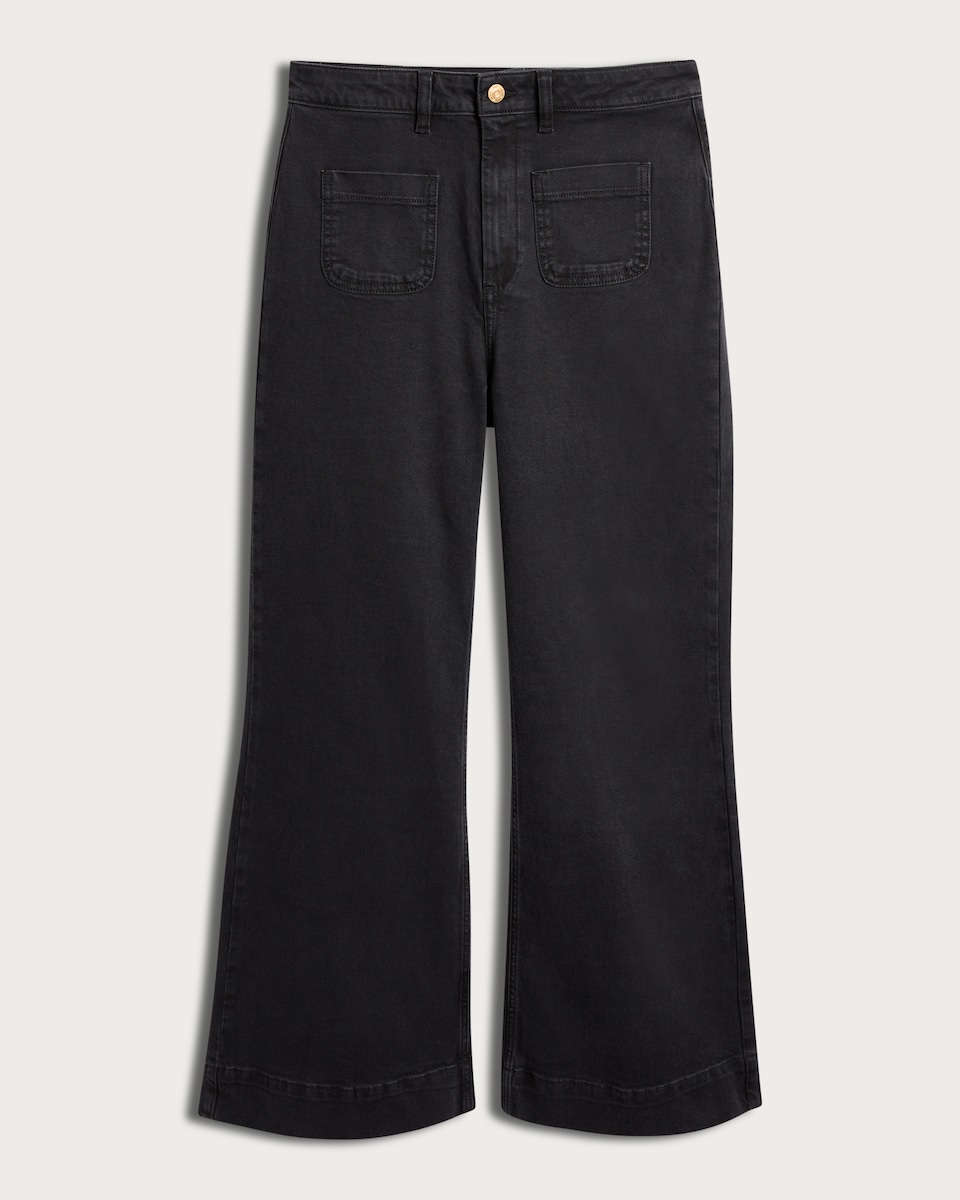 image 1 of F&F Cotton Rich Patch Pocket Flared Jeans in Black