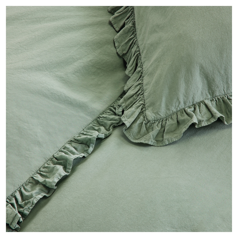 image 1 of F&F Home Bedding Washed Cotton Sage Duvet Set Double