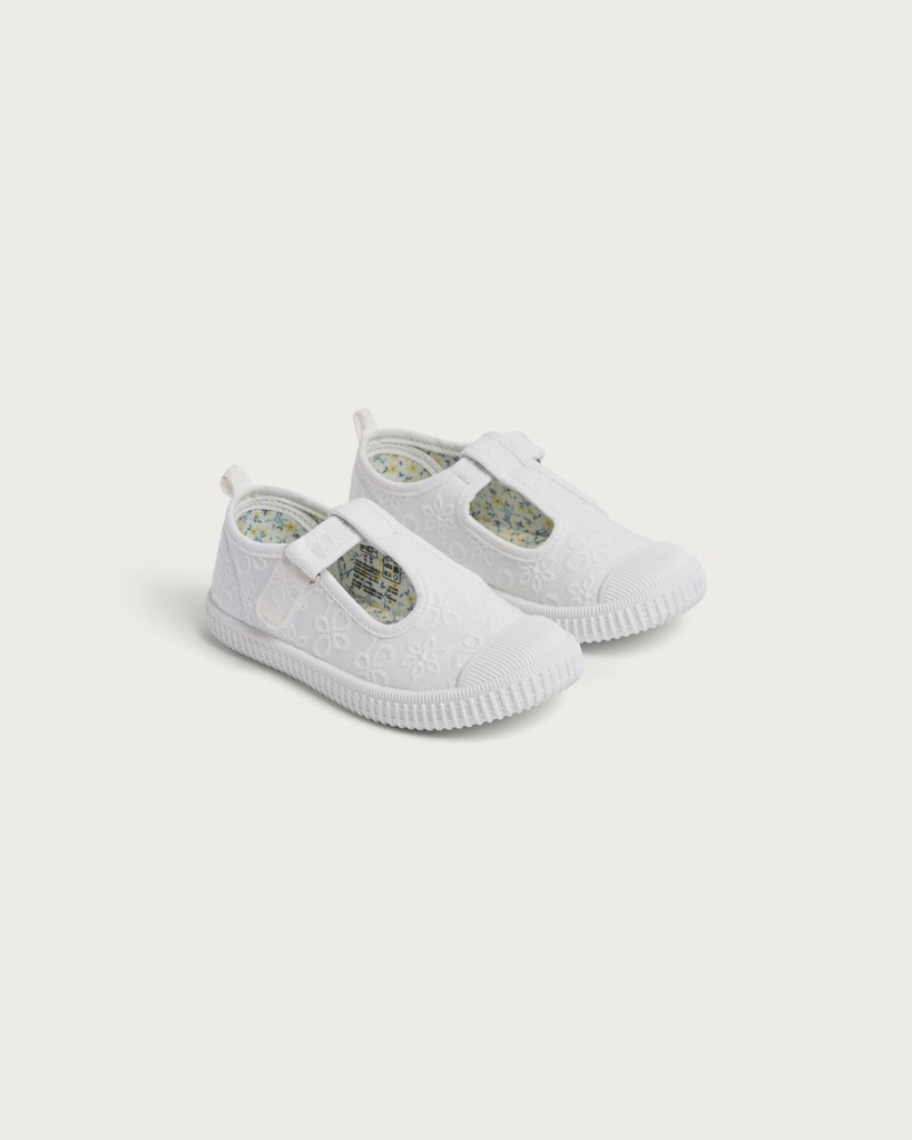F&F Girls Broderie T-Bar Shoes in White