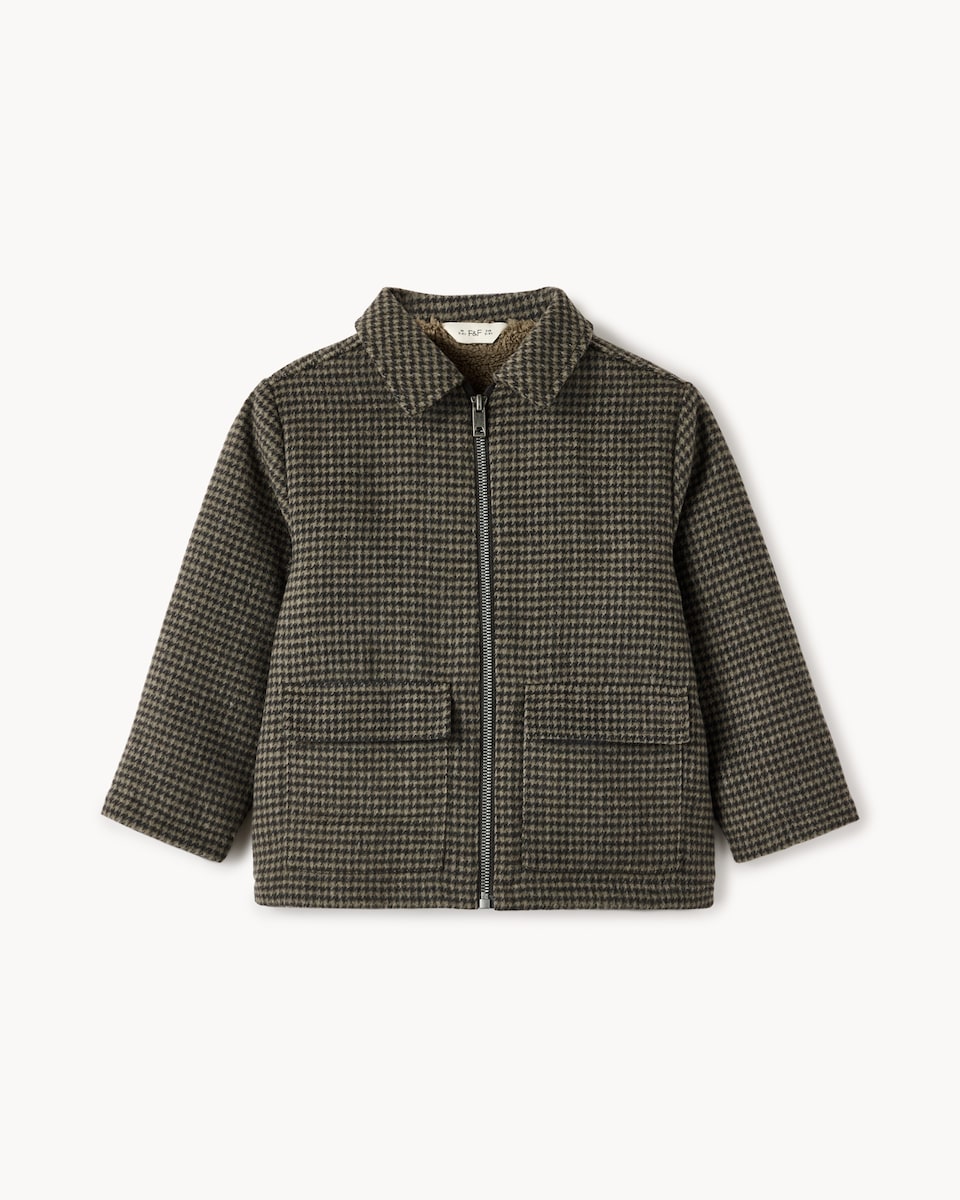 image 1 of F&F Boys Herringbone Zip Up Jacket in Brown