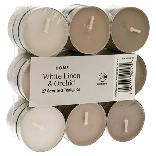 Tesco White Linen & Orchid 27Pk Tealights Tesco Groceries