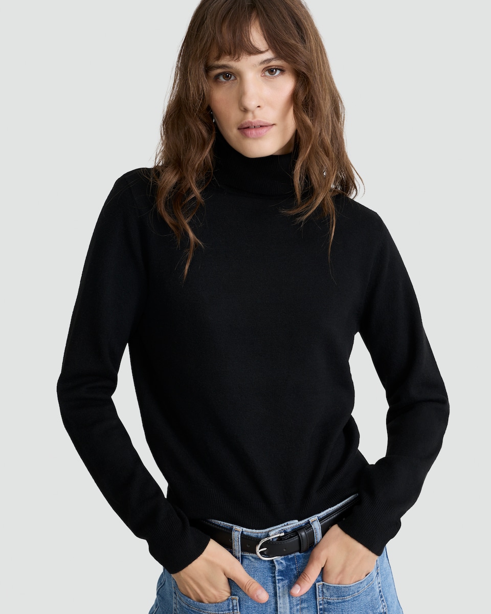 image 1 of F&F Knitted Roll Neck Jumper with Wool in Black