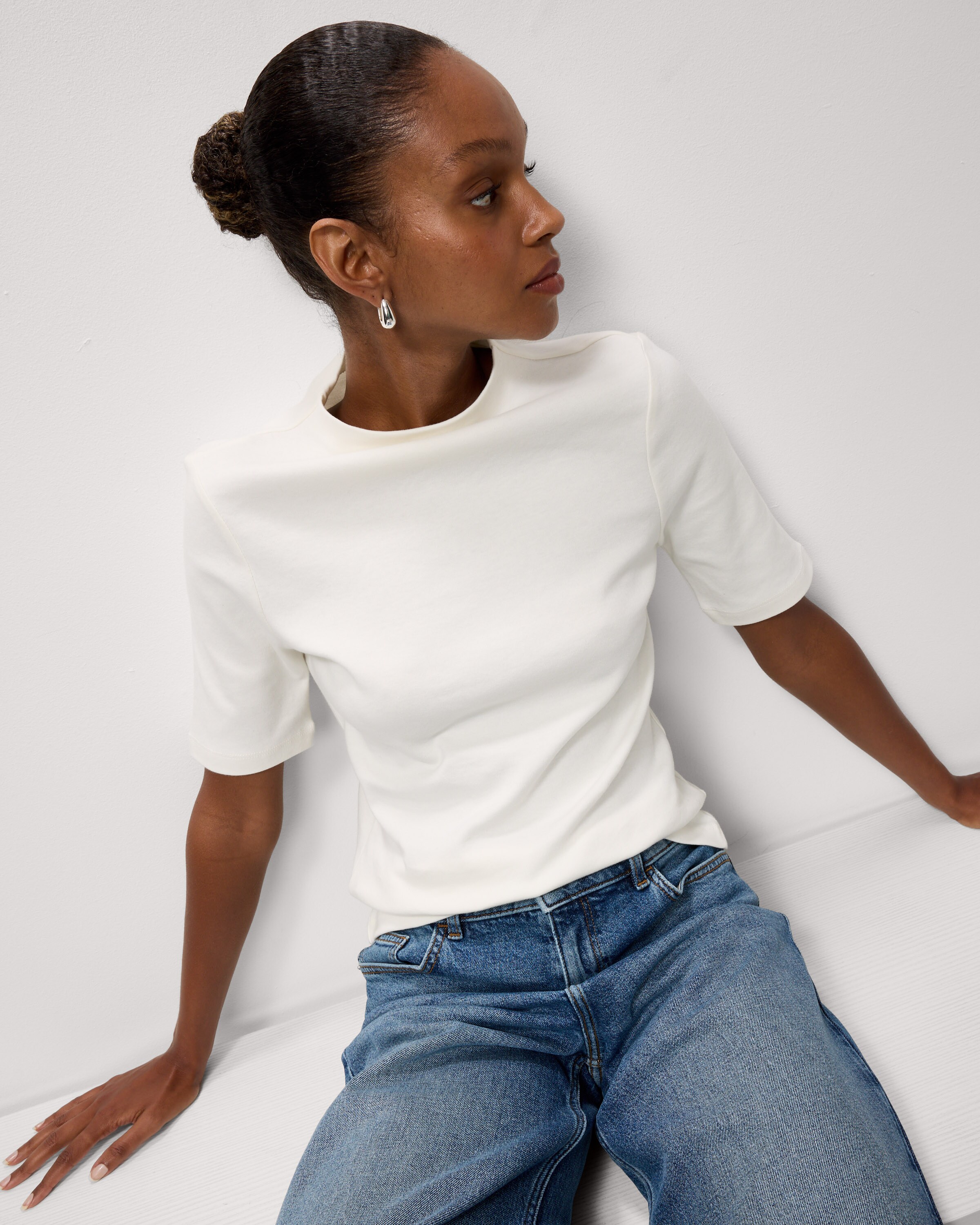 F&F Pure Cotton Slash Neck Top in Cream