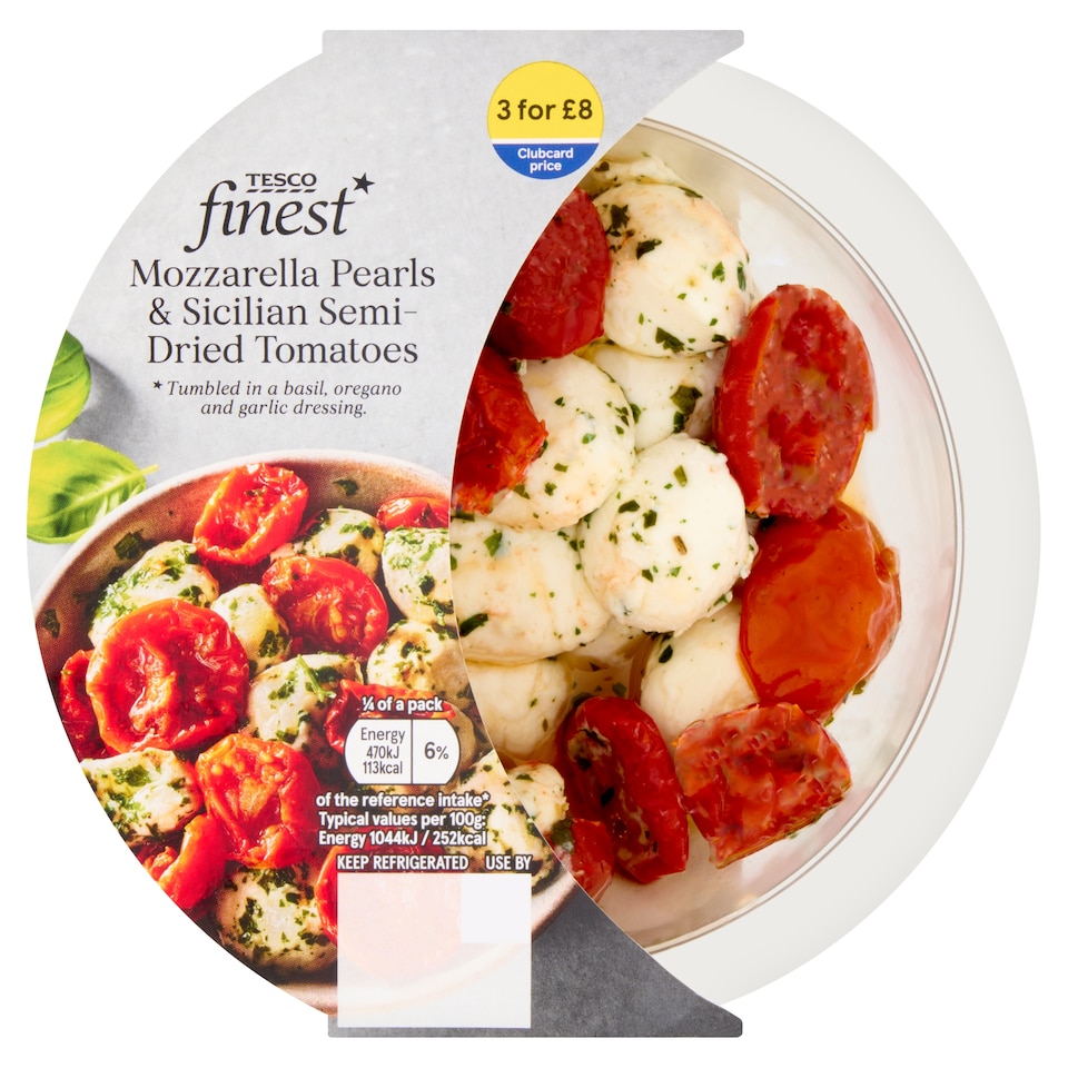image 1 of Tesco Finest Mozzarella Pearls & Sicilian Semi-dried Tomatoes  180g