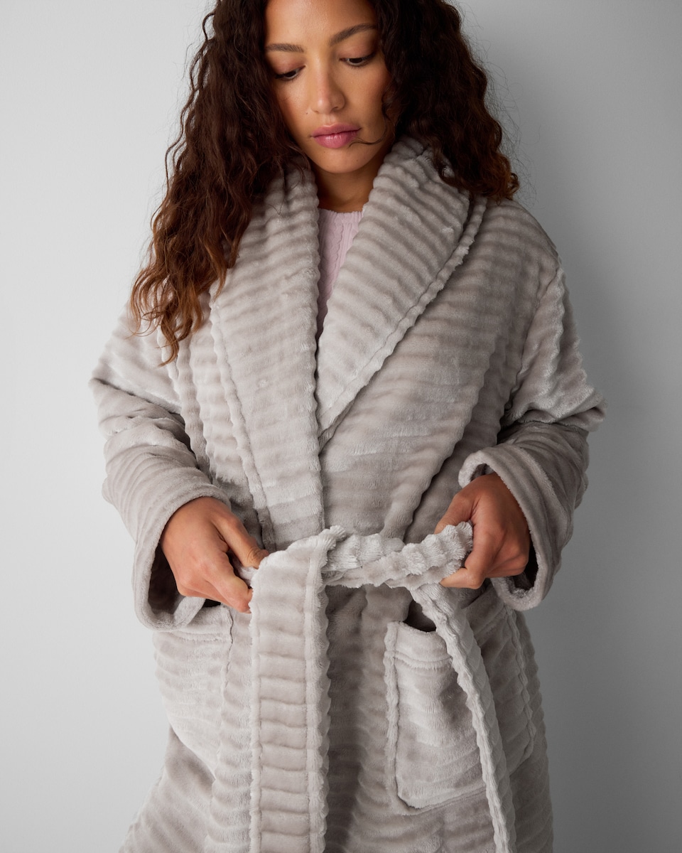 image 1 of F&F Textured Fleece Belted Dressing Gown in Mink