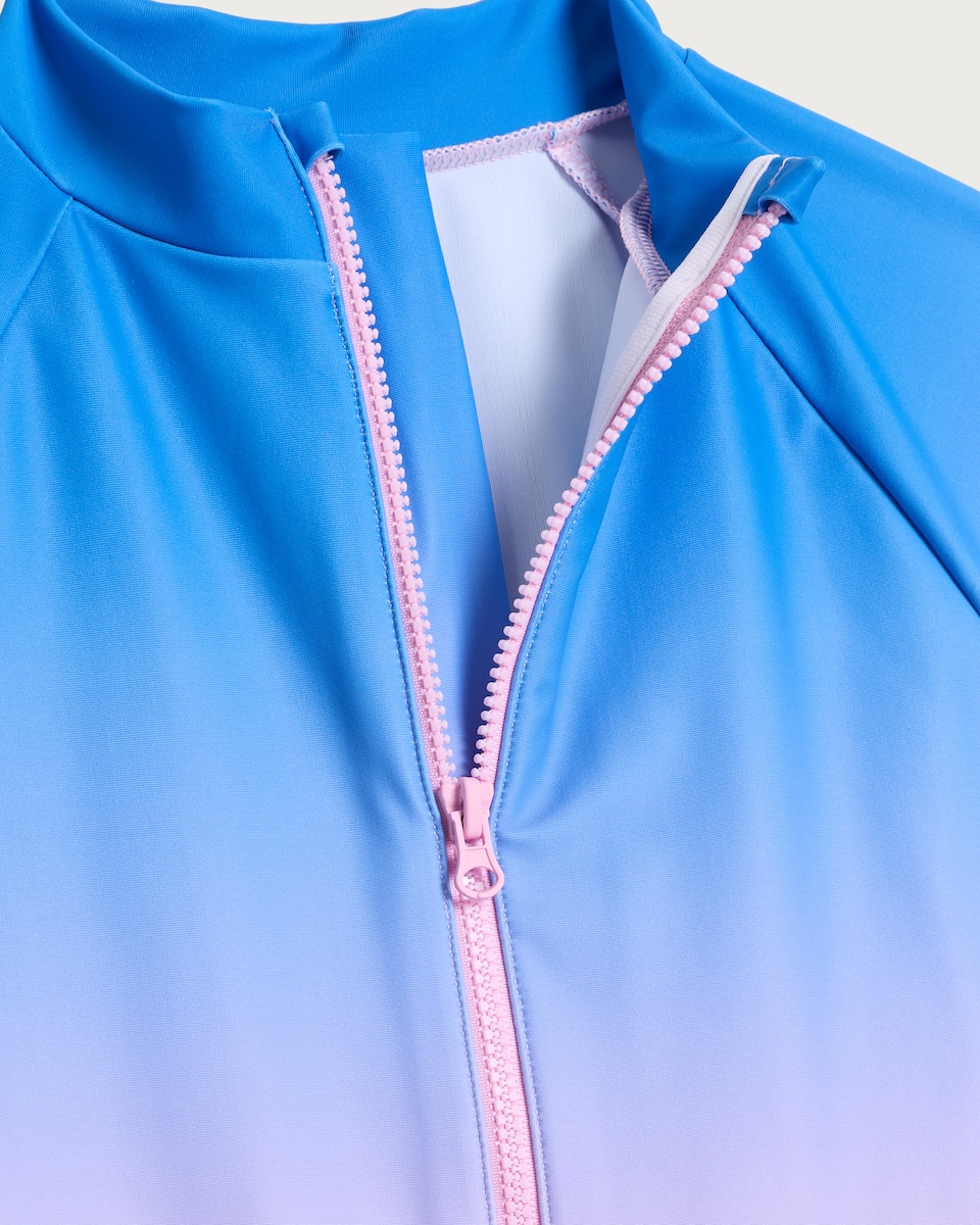 image 1 of F&F Girls Ombré Long Sleeved Swimsuit in Multi Pink