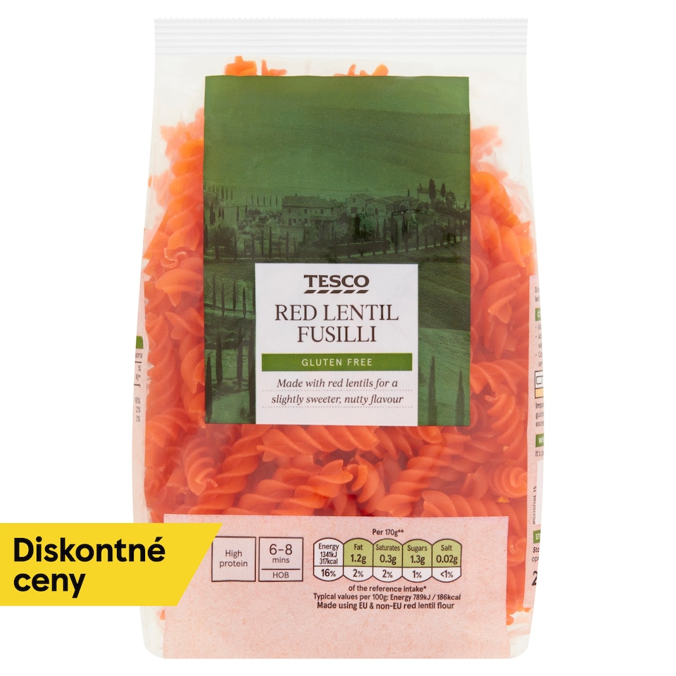 obrázok 1 z Tesco Fusilli sušené bezvaječné cestoviny z múky z červenej šošovice 250 g