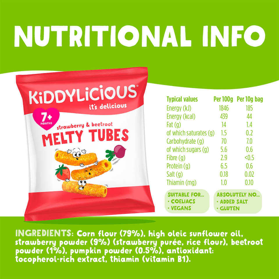 image 1 of Kiddylicious Strawberry & Beetroot Melty Tubes 4 x 10g