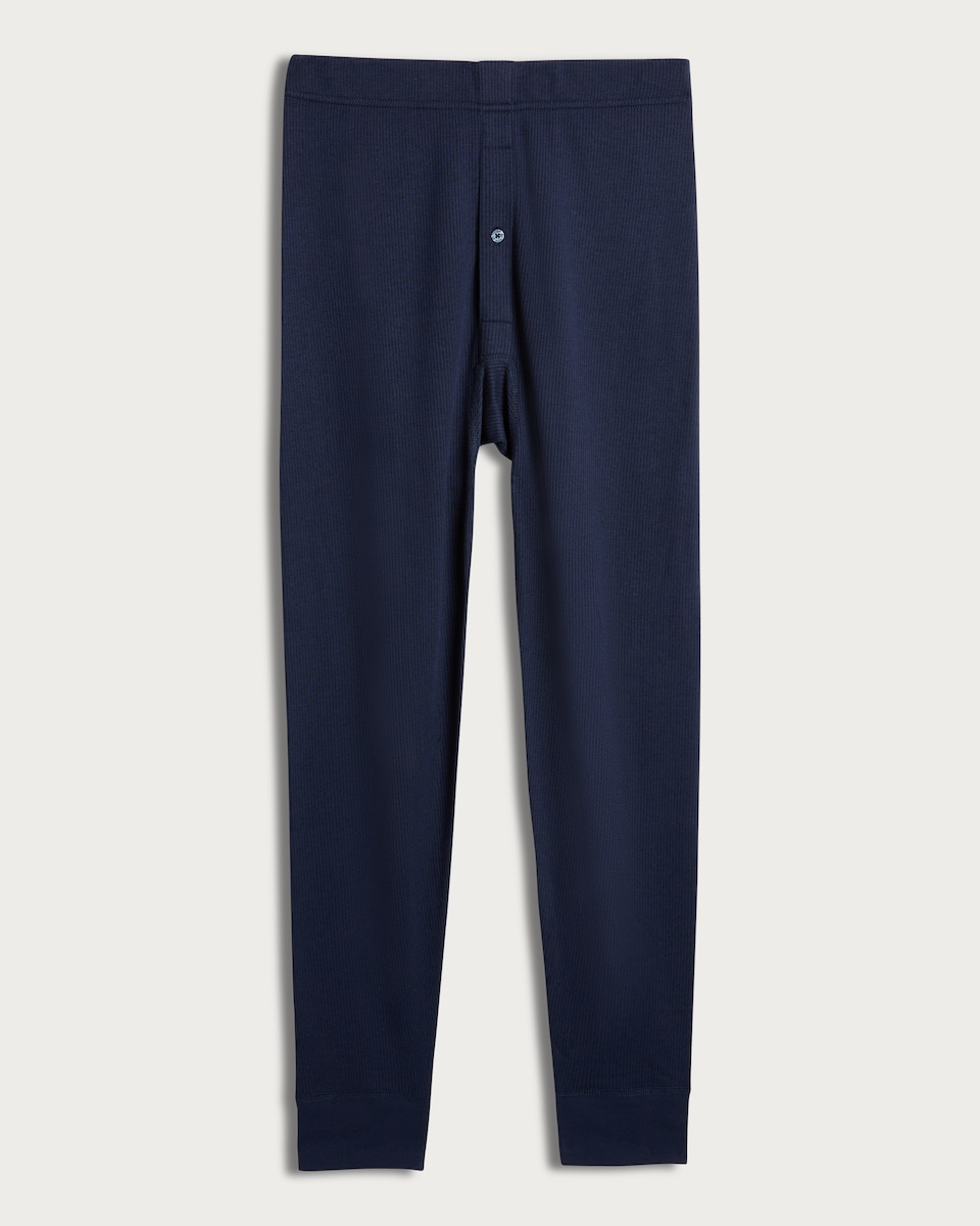 image 1 of F&F Cotton Blend Ribbed Thermal Long Johns in Navy