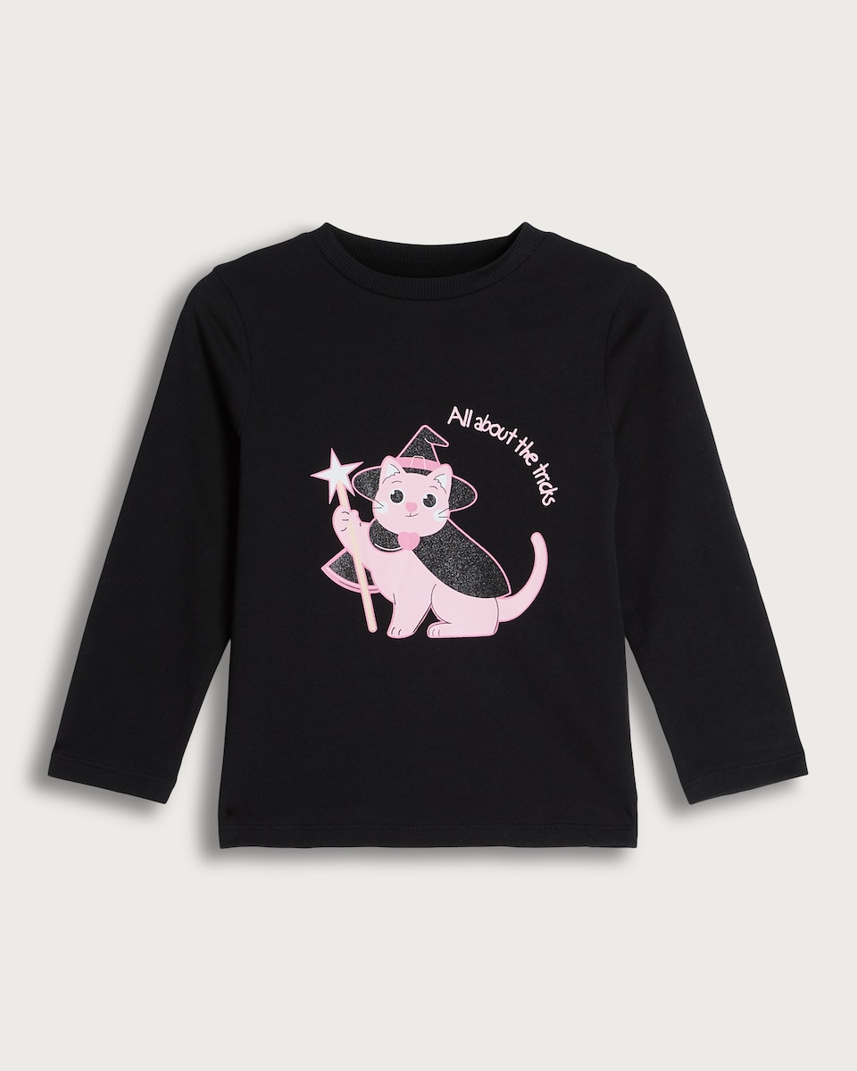 image 1 of F&F Girls Pure Cotton All About the Tricks Slogan Top in Black