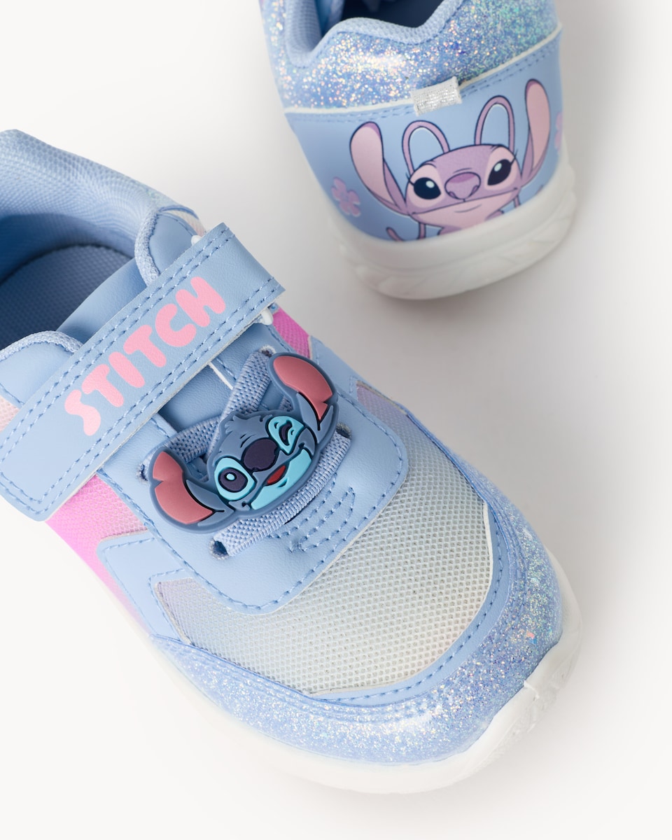 image 1 of Disney Stitch & Angel Glitter Touch Strap Fastening Trainers in Blue