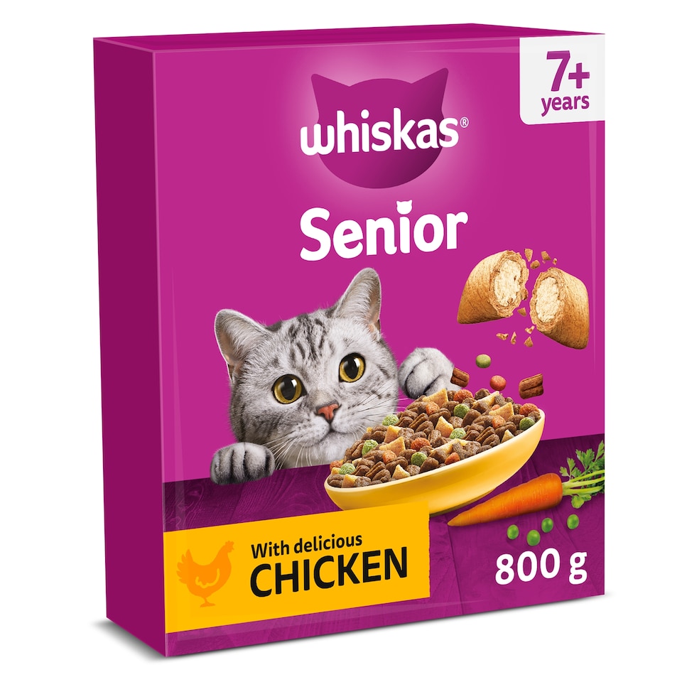 image 1 of Whiskas 7+ Senior Dry Cat Food Biscuits Chicken 800g