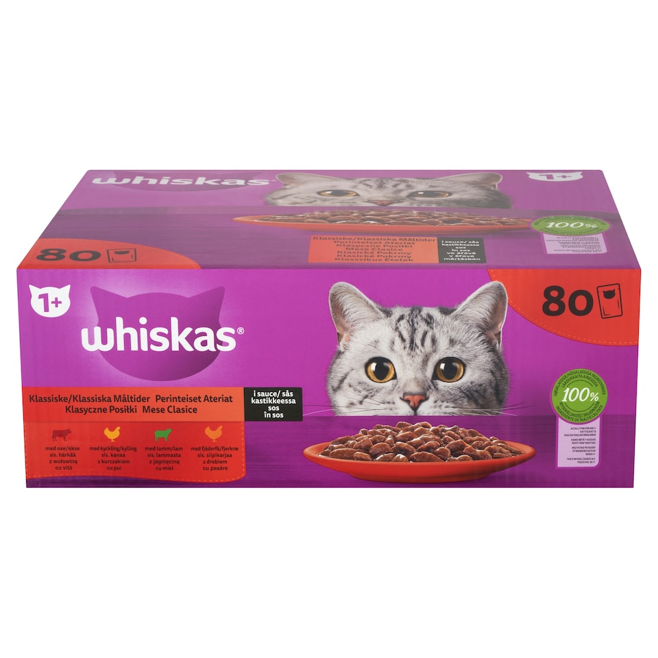image 1 of Whiskas 1+ Classic Selection Complete Wet Food for Adult Cats 80 x 85 g (6,80 kg)