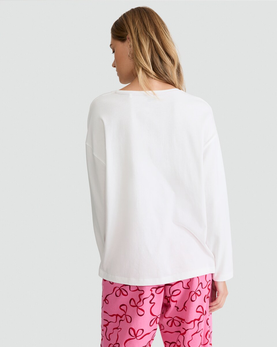 image 1 of F&F Pure Cotton Magical Slogan Pyjama Top in White