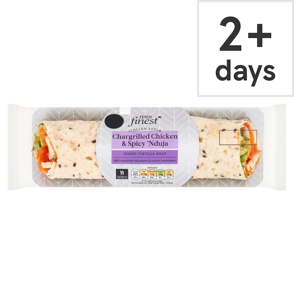 Tesco Finest Chargrilled Chicken Spicy 'Nduja Seeded Tortilla Wrap