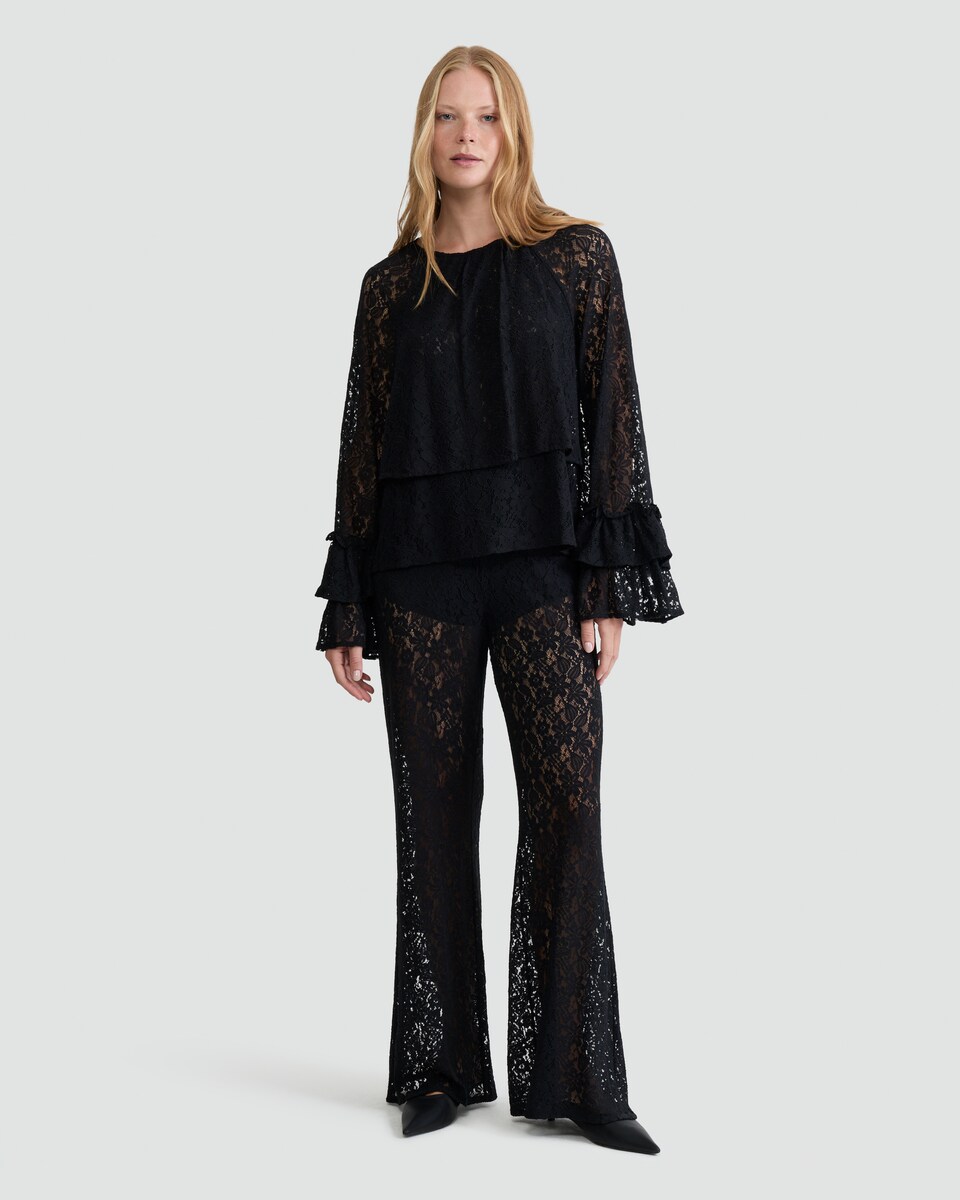 image 1 of F&F Lace Flared Trousers in Black