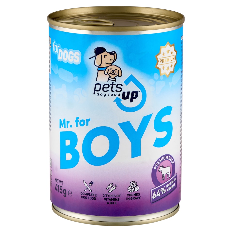 PetsUp Mr. for Boys teljes értékű nedves állateledel felnőtt kutyák számára marhával, szószban 415 g  1. kép
