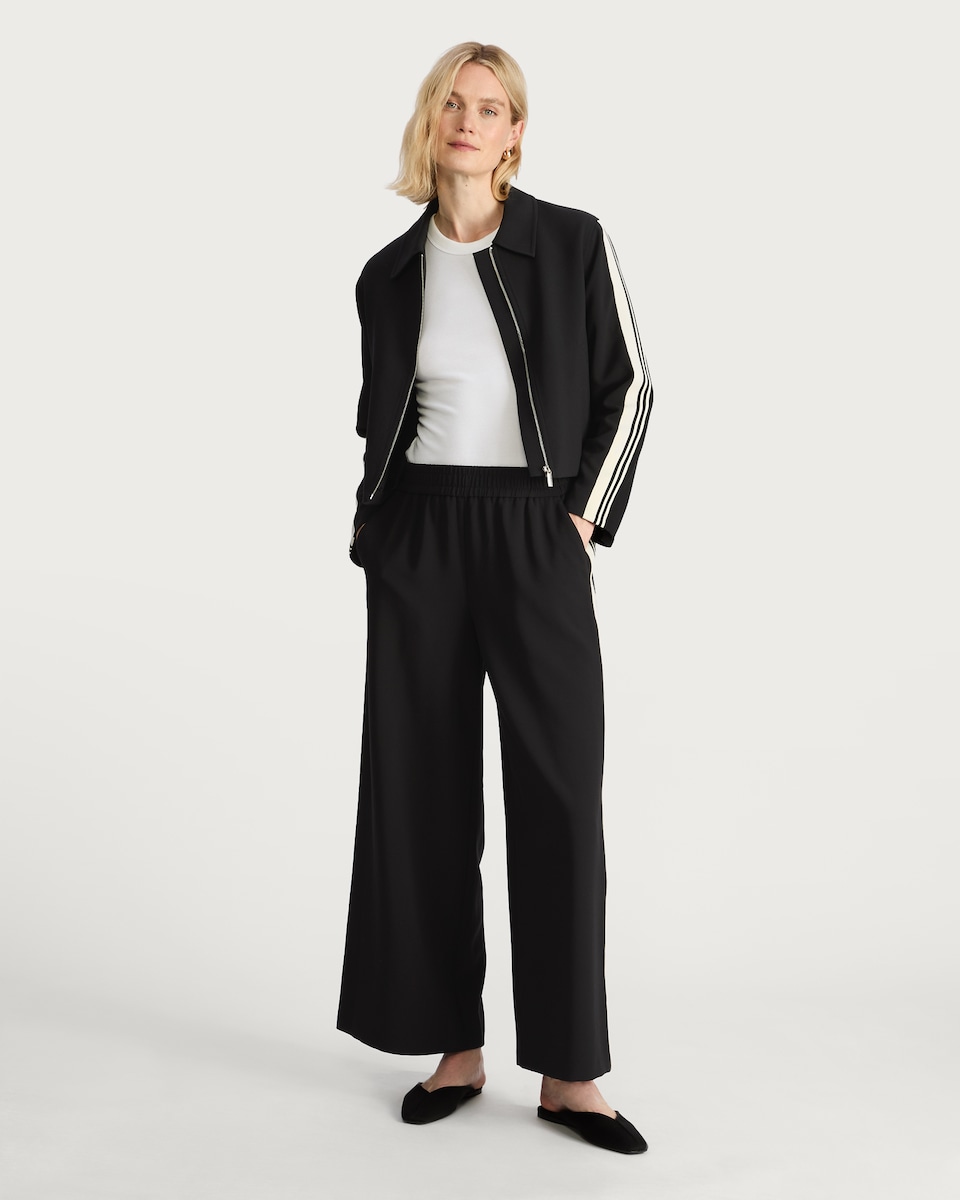 image 1 of The F&F Edit Striped Sleeve Zip Jacket in Black