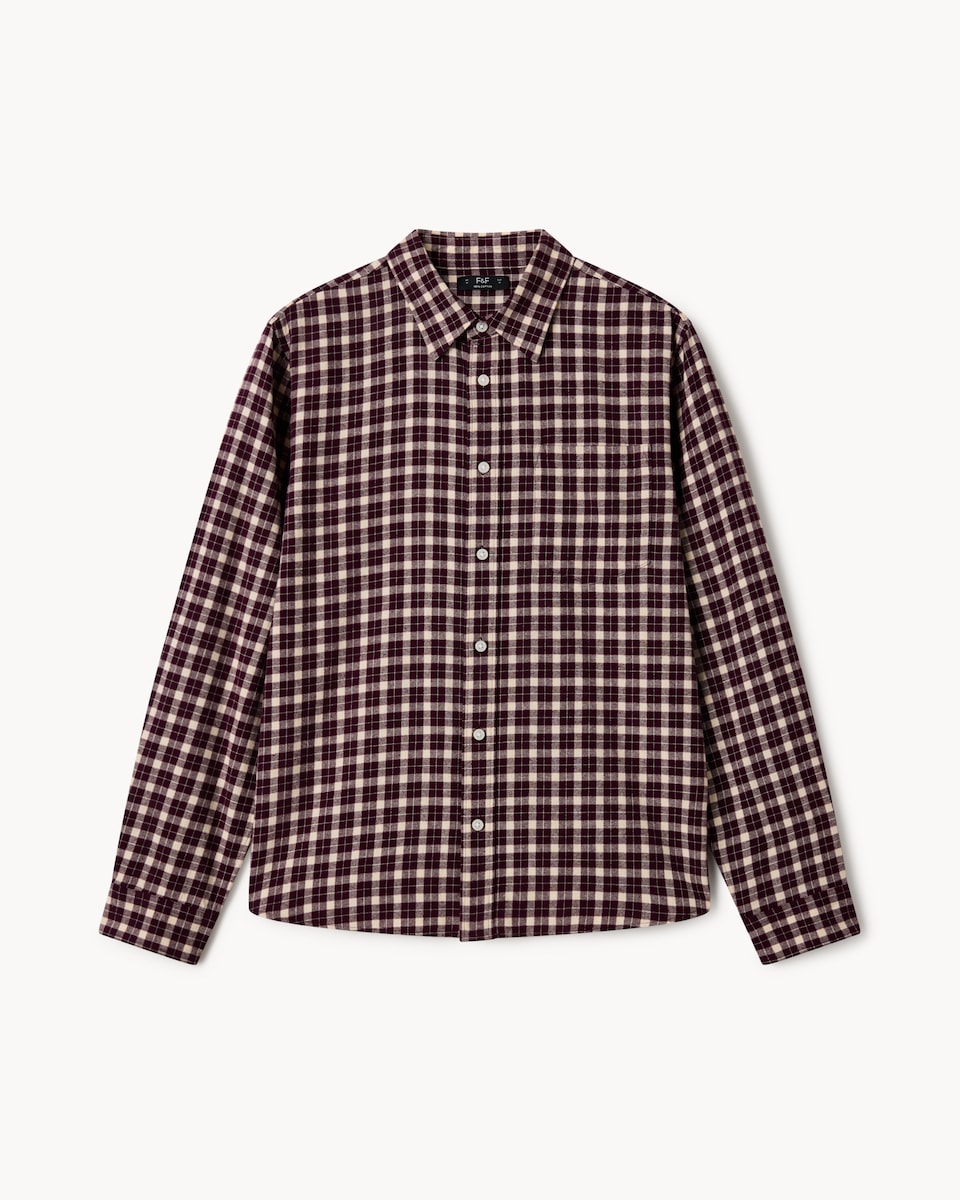 image 1 of F&F Pure Cotton Brushed Checked Shirt in Burgundy