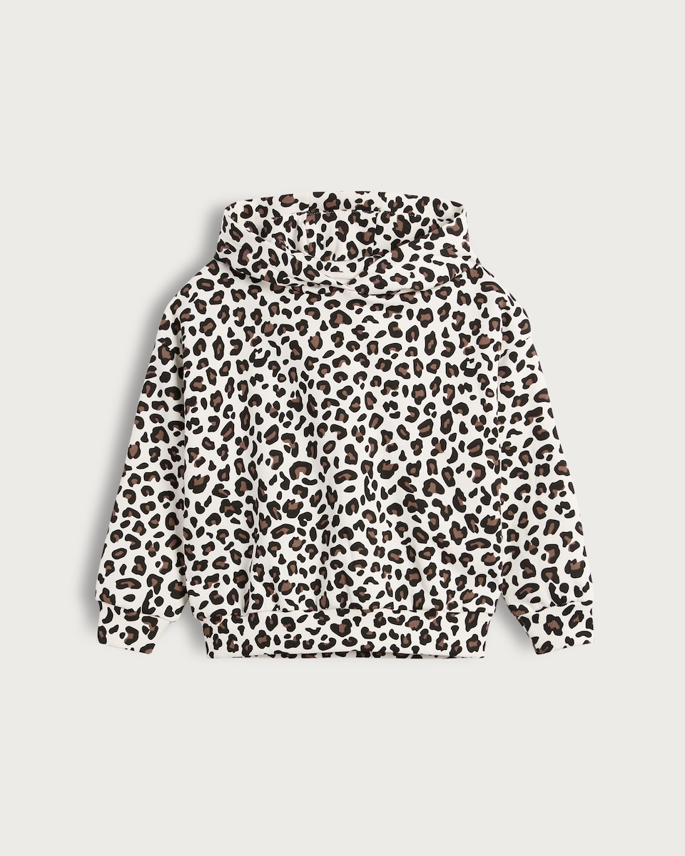 image 1 of F&F Girls Cotton Rich Leopard Print Hoodie in Nude