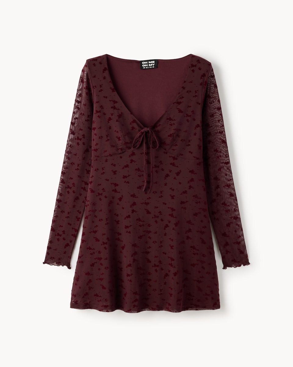 OH ME OH MY Tie Front Mini Dress in Burgundy
