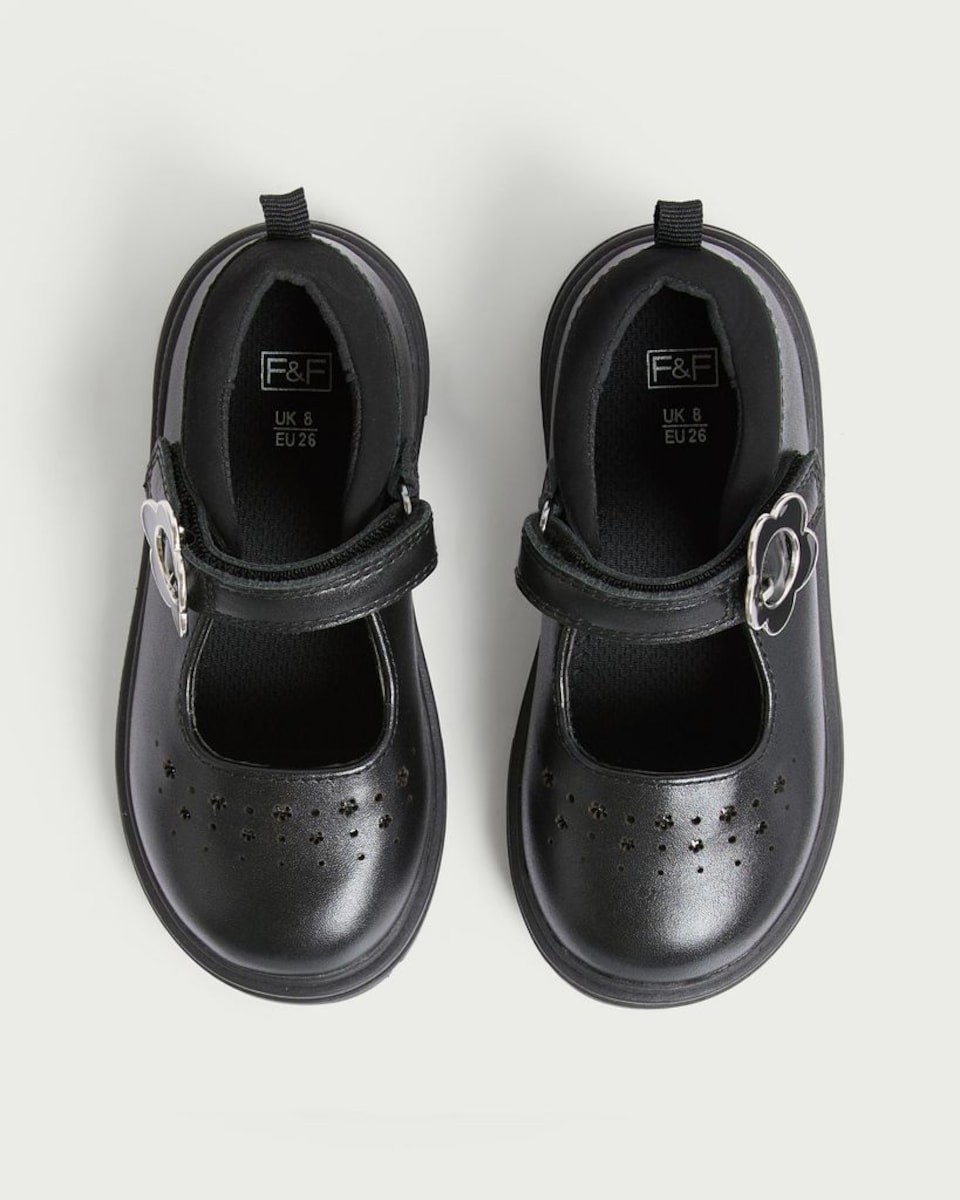image 1 of F&F School Girls Leather Buckle Mary Jane Shoes in Black