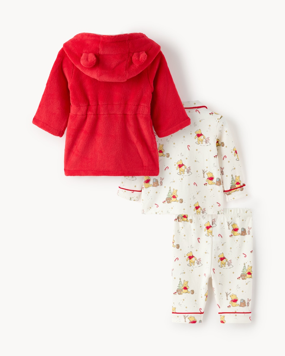 image 1 of Disney Winnie the Pooh Christmas Dressing Gown and Pyjamas Set in Red
