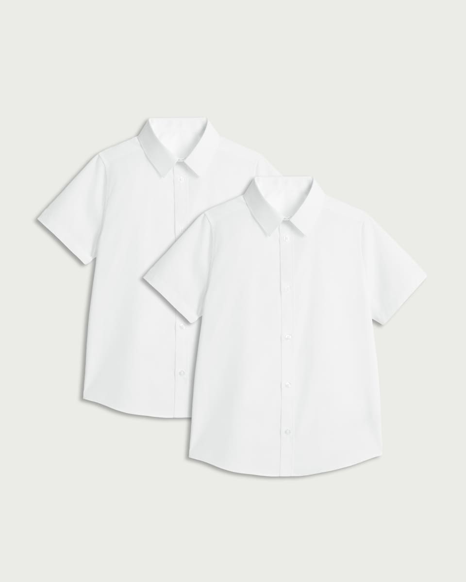 image 1 of F&F School Boys 2-Pack Regular Fit Short Sleeved Shirts in White