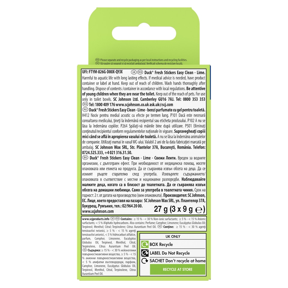 image 1 of Duck Fresh Toilet Strips Lime 3 x 9g