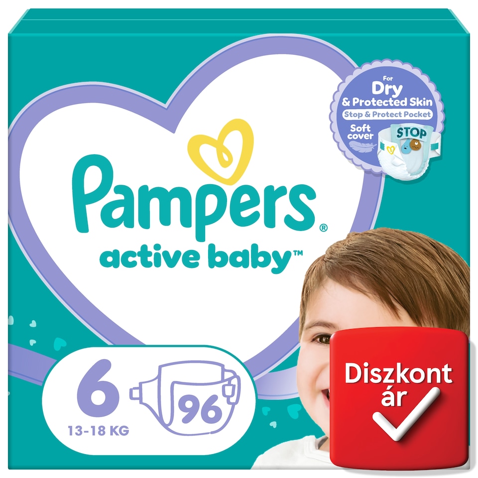 Pampers Active Baby Pelenka, Méret: 6, 96 db Pelenka, 13kg-18kg  1. kép