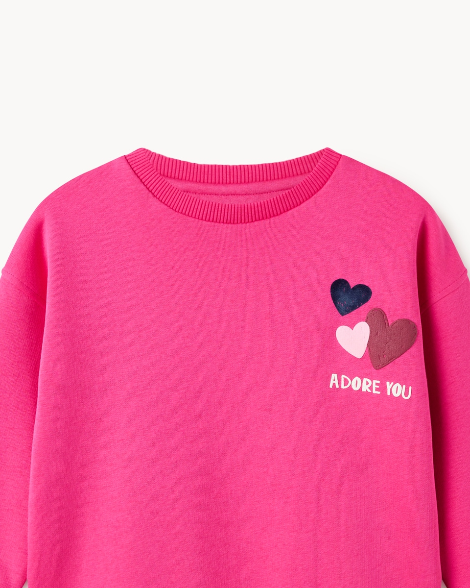 image 1 of F&F Girls Cotton Rich Heart Sweatshirt in Pink